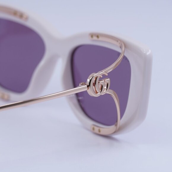 Gucci GG1566S 003 Sunglasses Ivory/Gold Rectangle Frame, Violet Lenses - Picture 8 of 12